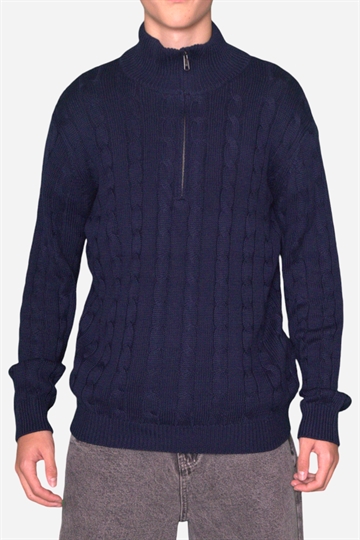 Basic- Half Zip Cable Knit - Navy